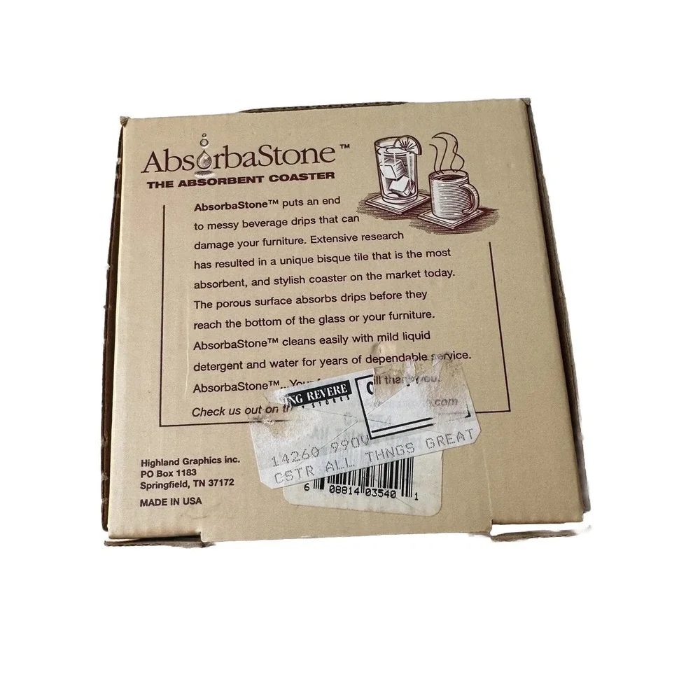 AbsorbaStone Coaster Set All Things Great and Small Birdhouse Cat Stone 4pc NEW
